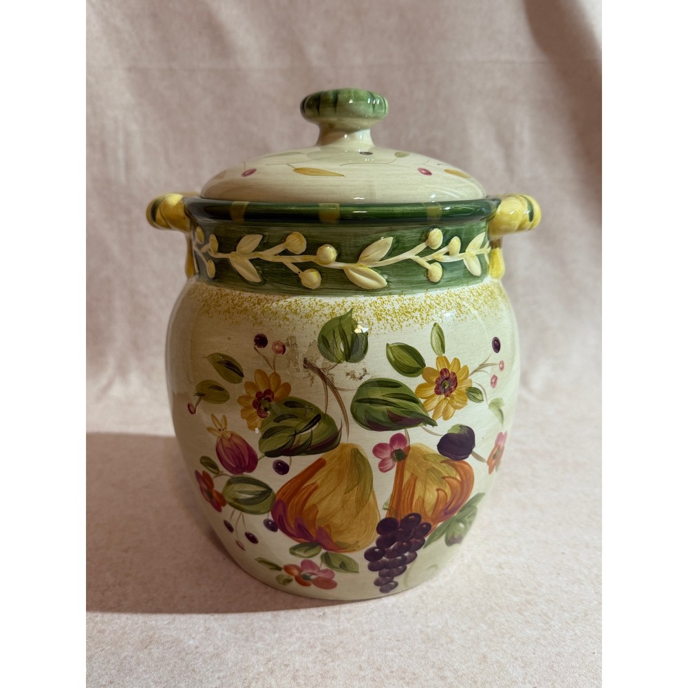 Certified International La Toscana Gladding Ceramic Fruit Floral‎ Canister w Lid